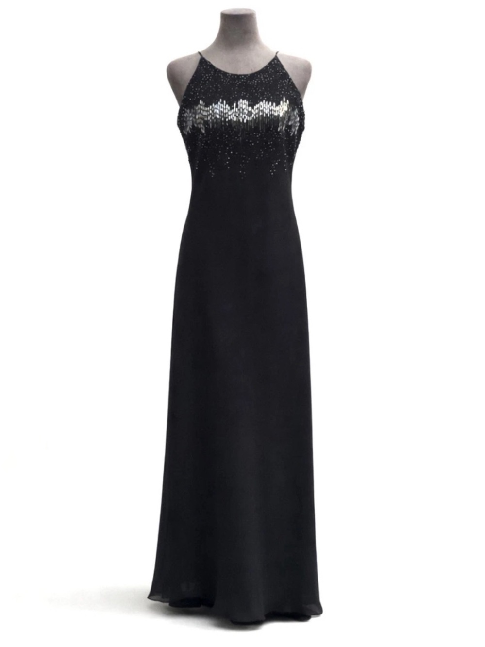 Vintage 90s Cachet Black Beaded Sequin Maxi Evening Gown Size 6